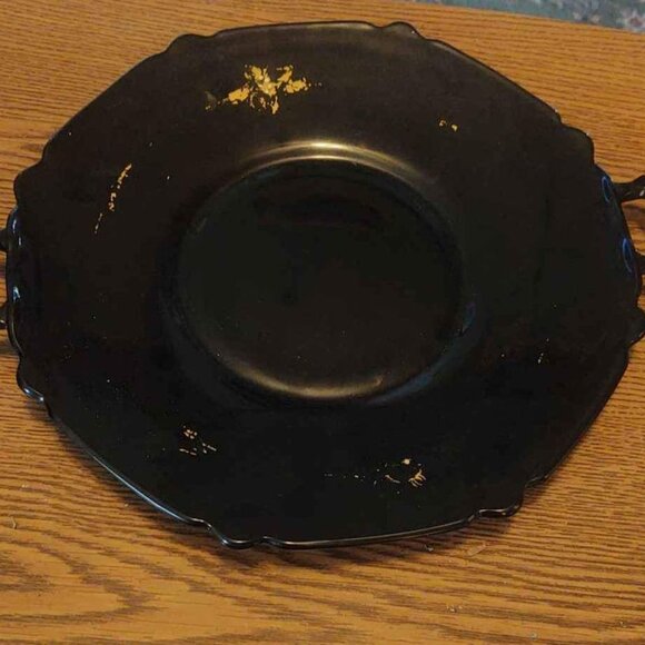 Vintage Black Glass 3 Footed Bowl and Serving Platter - Picture 8 of 10